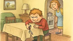 Vtip: Malý Pepíček stříhá v obýváku ubrus