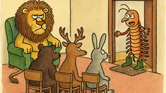 Vtip: Lev pořádá zvířecí poradu doma