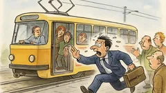 Vtip: Dveře se zavírají a tramvaj...