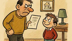 Vtip: Tatínek se dívá rozzlobeně na vysvědčení...