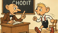 Vtip: „Hurvínku, skloňuj slovo ‚chodit‘…“