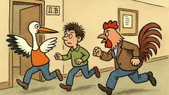 Vtip: Čáp s Vorlem létají po chodbě...