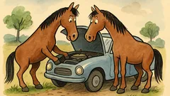 Vtip: Dva koně se dívají do motoru…