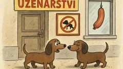 Vtip: Dva jezevčíci stojí před uzenářstvím